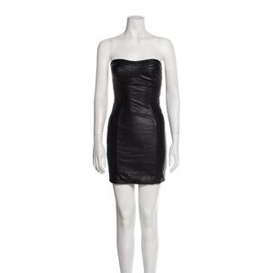 Faux Leather Black Strapless Bodycon Dress XS